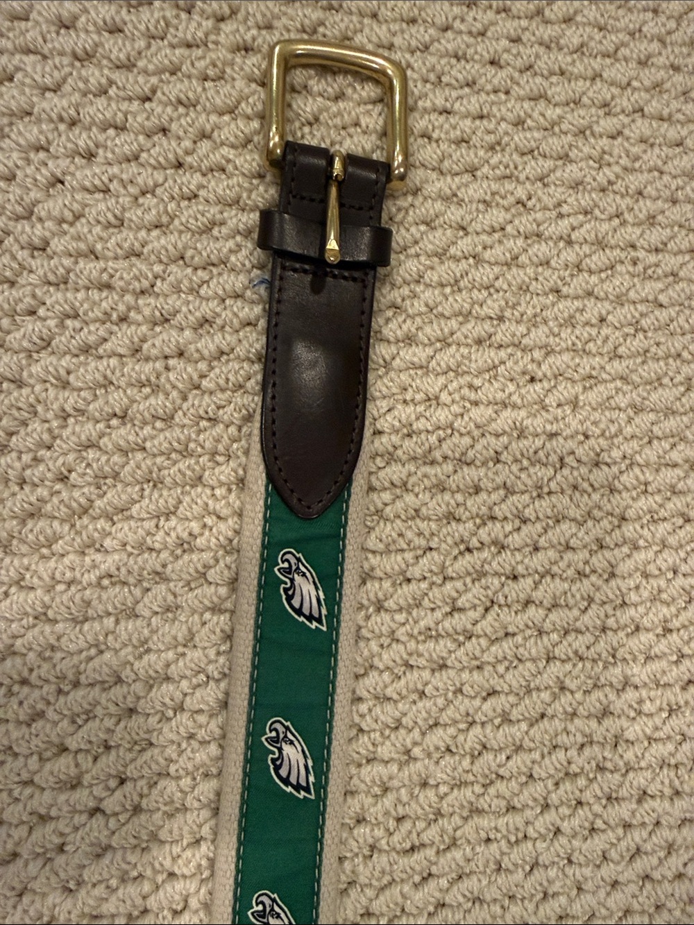 Vineyard Vines Green and Brown Kids' Belt with Gold Buckle